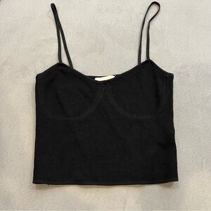 All:Row Black Spaghetti Strap Ribbed Tank Top Small